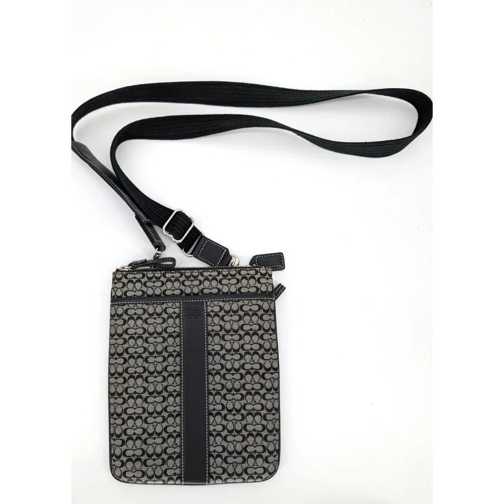 Coach Gray Black Signature‎ Mini C Canvas Leather Trim Crossbody Bag Y2K Classic - Picture 3 of 13